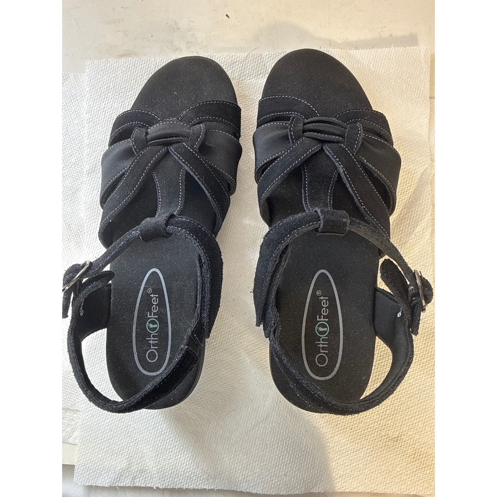 Orthofeet Black Orthopedic Comfort Wedge Sandals Womens 9 Medium 62037 B9 - Picture 9 of 10
